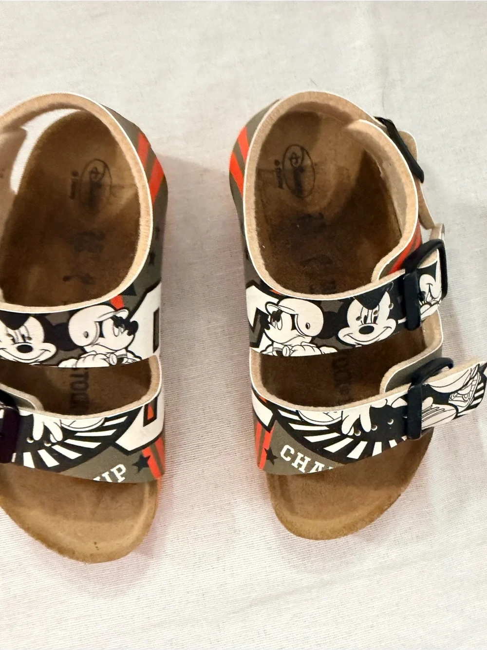 Mikey BirkenstockKids Cartoon-Print Sandal in Black, Orange and White